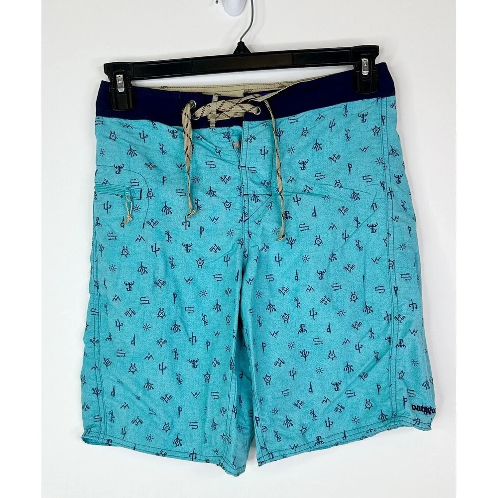 Patagonia Board Shorts Men's 28 Swim Surf Drawstring Cactus Print Blue‎